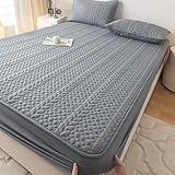 Wasserdichter Matratzenschoner, 90 x 200 cm + 30 cm tiefe Tasche, bügelfreies Spannbetttuch, dunkelgrau, dehnbar, maschinenwaschbar, perfekt für dicke Matratzen