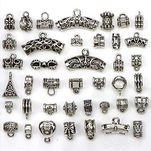 40 piezas de conectores de color plateado tibetano, cuentas de fianzas para hacer joyas, tapas de cuentas de flores huecas para pulseras de abalorios europeas, collar con colgante, Zinc Cover