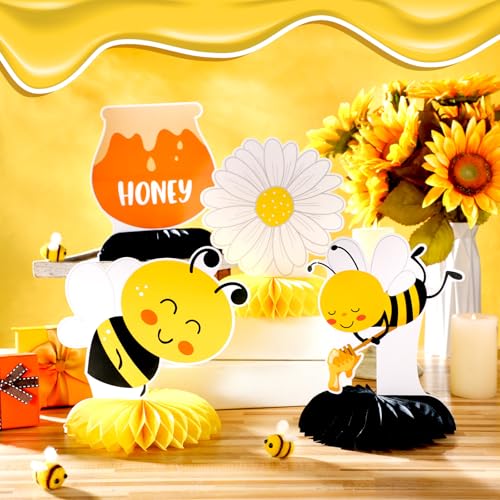 Image of 12 Pcs Honey Bee Party Decoration Baby Shower Gender Reveal Centerpiece Honeycomb Beehive Centerpieces Wedding Table Decoration for Bee Day Themed Birthday Party Supplies