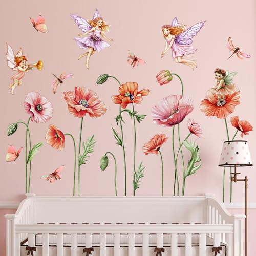 Vinilos Decorativos Flores Rosas con Hadas y Mariposas miniatura 6