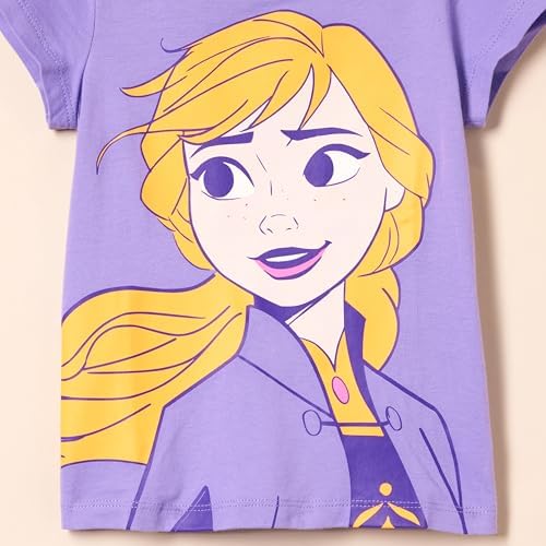 Amazon Essentials Disney | Marvel | Star Wars | Frozen | Princess Girls' Short-Sleeve T-Shirts, Pack of 4, Frozen 2 Elsa, Small - 2