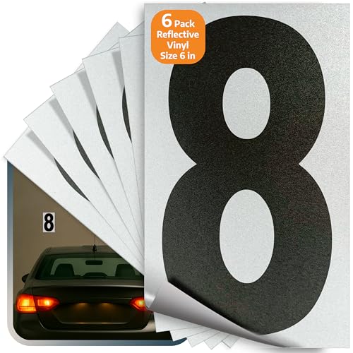 iSYFIX Black Vinyl Number 8 Stickers, Reflective Background, 6 Inch, 6 Pack