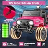 Costzon 12V Kids Ride on Truck Car, Electric Vehicle w/Remote Control, Threaded Wheels, 3 Speeds, LED Lights, Music, Horn & Wireless Connection, Ride on Toy for Boys & Girls 3+ (Hot Pink)