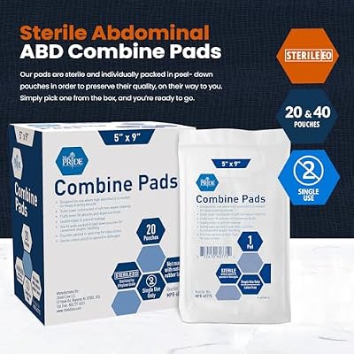 MED PRIDE Combine ABD Pads 5 x 9 Inch, 20 Count Sterile Abdominal Pads, High Absorbency Wound Dressings, Individually Wrapped, Latex Free, Single Use