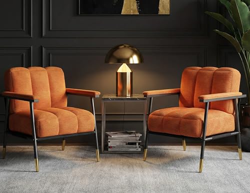 Homkdom Accent Chair Mid-Century,Metal Frame,Armchair,Upholstered Bedroom Chair for Living Room,Office,Reading Spaces,Guest Room,Set of 2,Brown