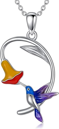 Plesitep Hummingbirds Necklace for Women 925 Sterling Silver Hummingbirds Pendan