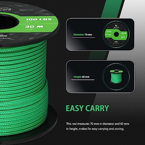 Abma Cord Paracord 100 lbs 2mm 100% Nylon 30M - Jade green, Solid-jade Green, 30 Meters - Image 2