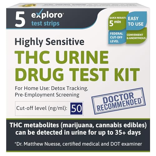 Exploro THC Drug Test Kit (5 Pack) – THC Tests for Home – Marijuana Drug Test 50 ng/ml Cutoff Level