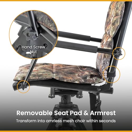 ARROWHEAD OUTDOOR Wide Folding 360° Hunting Swivel Blind Chair with Removable Camouflage Seat Pad, Armrest, No-Sink Feet, Shoulder Strap, Mesh Chair, Adjustable Height by ARROWHEAD OUTDOOR - Image 9
