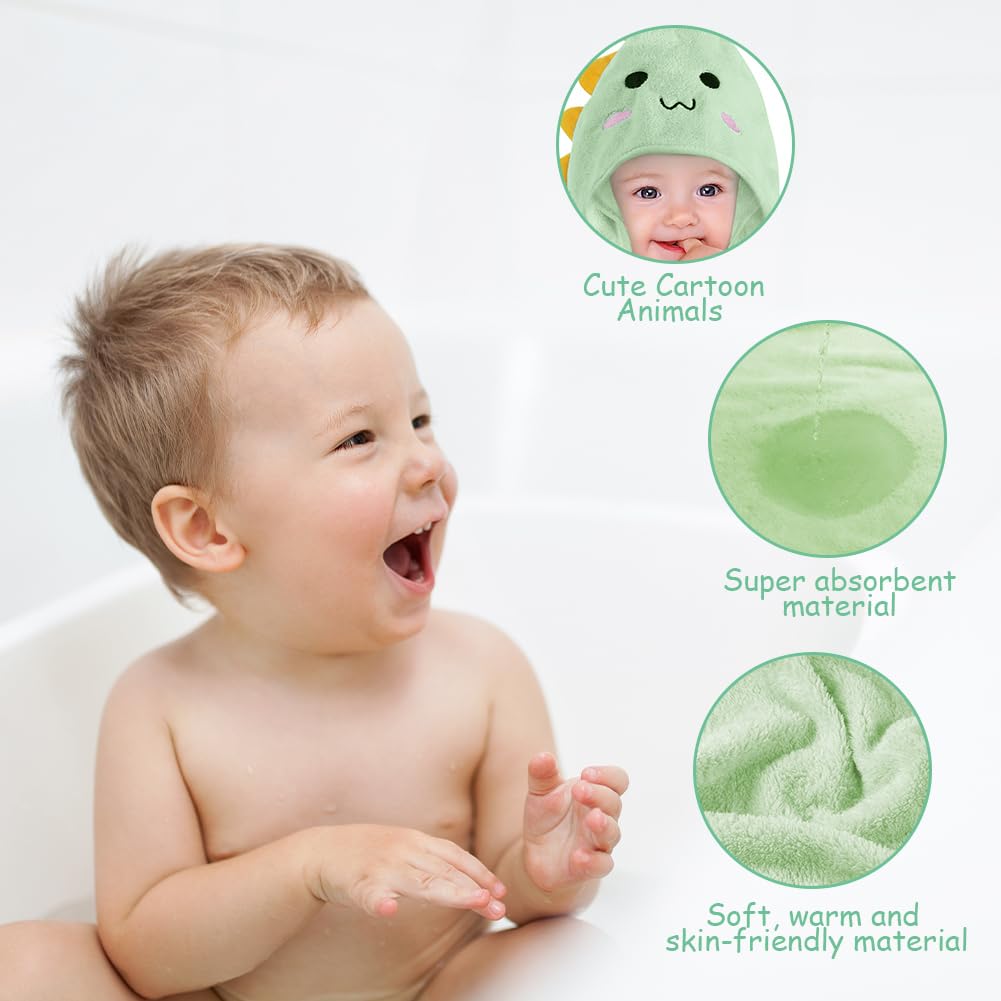 Aolso Accappatoio Neonato, 80x80cm Asciugamani Con Cappuccio Per Bambini, Accappatoio Neonato con Cappuccio Extra Morbido e Super Assorbente per Neonati e Bambini 0-3 Anni-Dinosauro