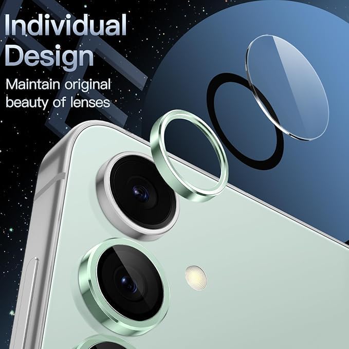 Image of CLITZ Camera Lens Protector for Samsung Galaxy S25 5G, 9H Tempered Glass Metal Individual Ring Cover, HD Clear, 1 Set (Lime Green)
