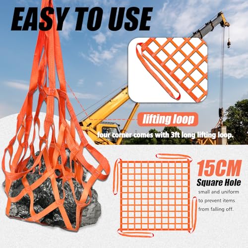 YATOINTO Cargo Lifting Net 6.56'x6.56', Lifting Net Straps for Hoist 4500lbs Load Capacity, Nylon Sling Hoisting Net 15CM Square Hole for Construction Rigging Moving Towing Hoisting Unloading by YATOINTO - Image 5