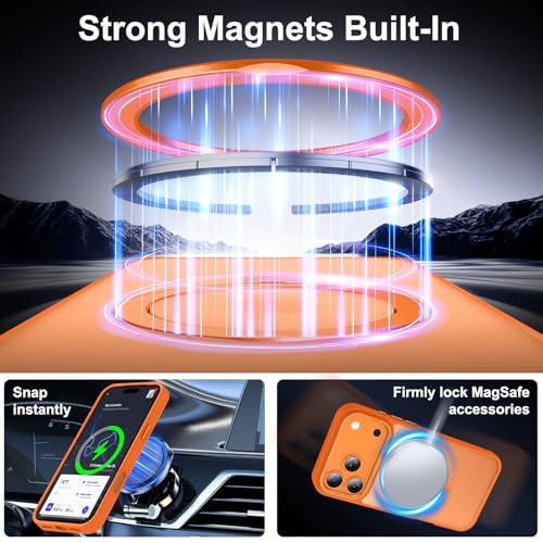 Lufanbis Magnetic for iPhone 17 Pro Case with Ring Stand, [10 FT Drop Protection] [Velvety Touch] Slim Translucent Matte Back Shockproof Phone Case for iPhone 17 Pro 6.3'', Orange by Lufanbis - Used condition - Image 2