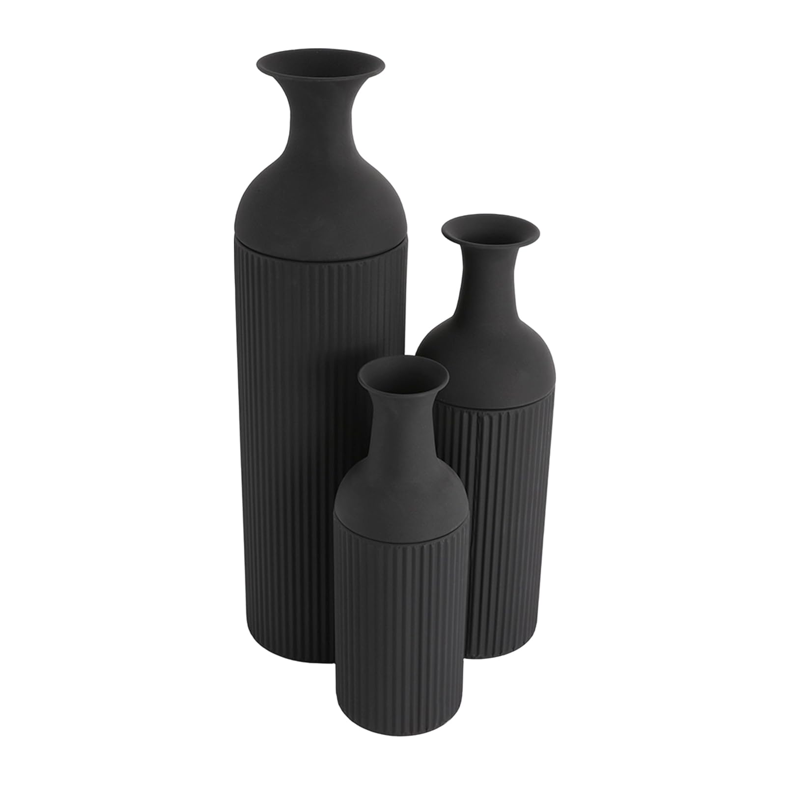 3 Set Standvase aus Metall, Blumenvase Modern Schmale Vasen Keramik Vasen Bodenvase Fußbodenvase mit Natürlicher Textur für Kamin Schlafzimmer,Küche,Wohnzimmer, Schreibtisch (Schwarz)