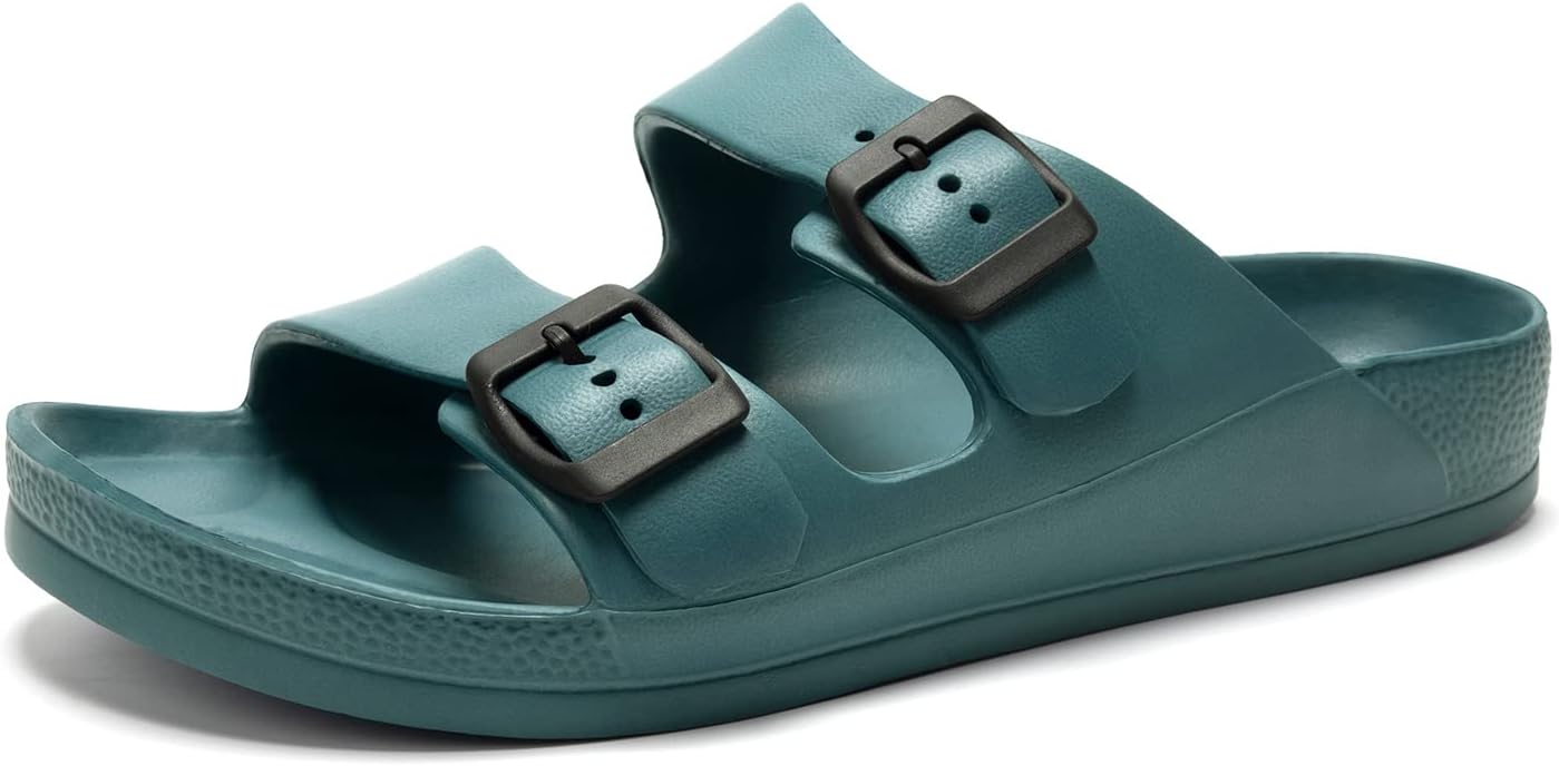Men's Comfort Slides Double Buckle Adjustable EVA Flat Sandals