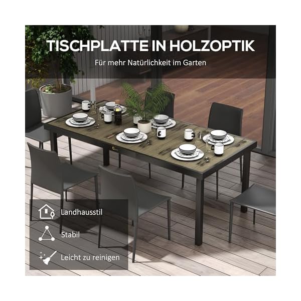 Outsunny Gartentisch Aluminium Holzoptik