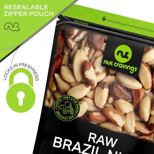 NUT CRAVINGS - Raw Brazil Nuts, Unsalted, No Shell, Whole, (8oz - 1 Pack) Bulk Nuts Packed Fresh in Resealable Bag - Kosher Healthy Snack, Food Assortments
