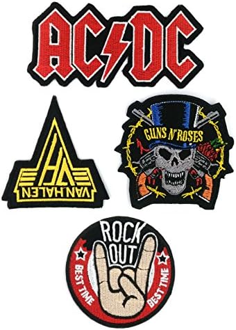 Set_ROCK021 - AC DC, VAN HALEN Songs 1984, Guns n Roses and Rock Out Patch (4 Pcs Heavy Metal Applique Embroidered Patches - Rock Band Iron on Patches)