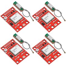 4 Pack GY-NEO6MV2 NEO-6M GPS Module - Flight Controller Module Board 3V-5V with Super Strong Ceramic Antenna Compatible with Ar duino ESP 32 Rasp Berry P i EEPROM APM 2.5 Red