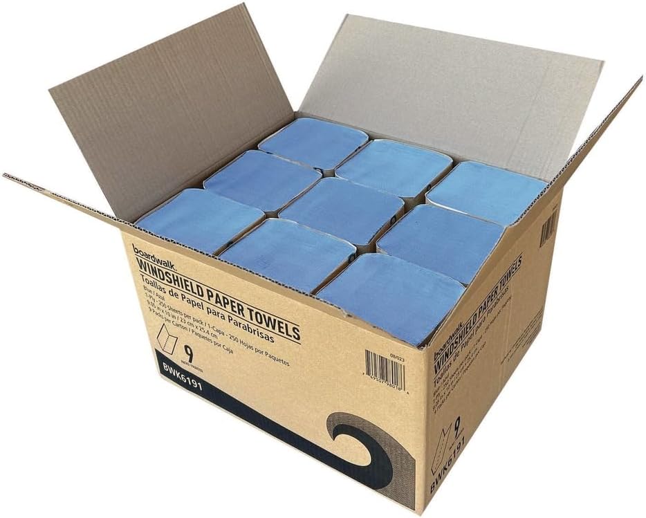 Boardwalk 6191 Windshield Paper Towels, Unscented, 9.125 x 10.25, Blue, 250/PK, 9 Packs/Carton