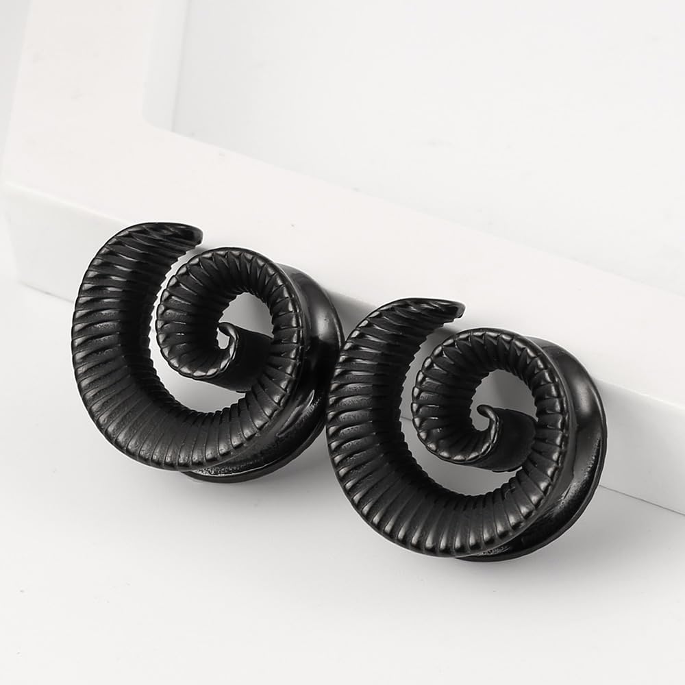Casvort 2 PCS Hypoallergenic 316 Stainless Steel Black Spiral Ear Tunnels Plugs 0g Gauges for Ears 8mm Saddle Plugs Body Jewelry for Stretched Lobe