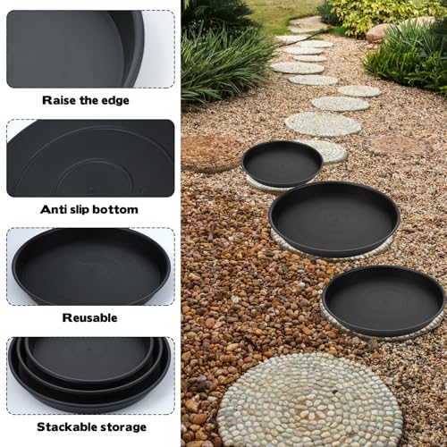 2 Size Round Stepping Stone Molds, 6 Pcs 10\'\'/ 11.2\'\' Reusable Concrete Mold for Garden Stepping Stones Large Tray for Concrete and Stained Glass for Garden Walk Way Black