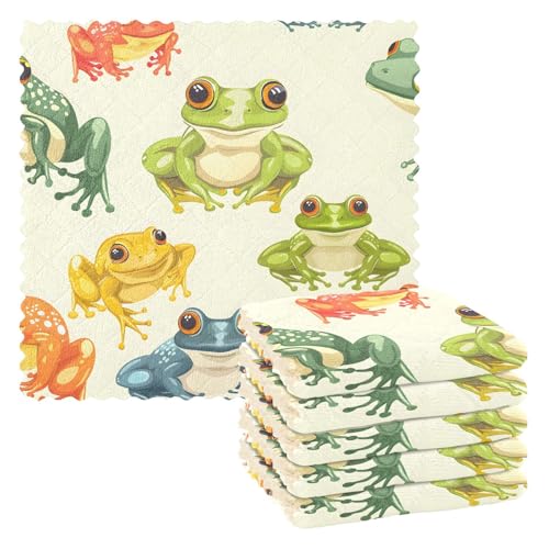 ALAZA Swedish Dish Cloths Frog Forest Animals Color Kitchen Dishcloths 6 Pieces Reusable Absorbent Cleaning Cloths Quick Drying Washable Dish Towels Cellulose Sponge Cleaning Wipes
