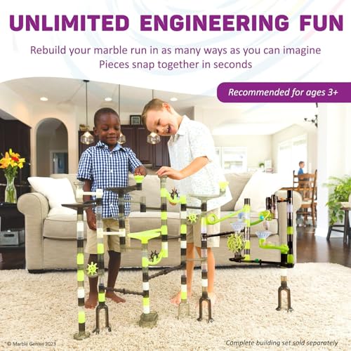Marble Genius Marble Run Booster Set - 30 Pieces Total (10 Action Pieces Included), Construction Building Blocks Toys for Ages 3 and Above, with Instruction App Access, Add-On Set, Space