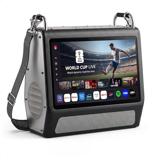 Viewzio, Portable TV 15.6 Inch 1080P Smart TV with 60W Speakers, Built-in 12+ Hrs Battery Powered Outdoor TV, Rechargeable Camping TV with ATSC Antenna, HDMI, WiFi, Android Apps for Camping, RV, Patio