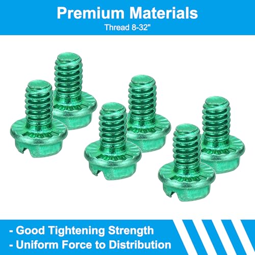 Image of PATIKIL 8-32 x 1 /4 Inch Thread Ground Screws, 50 Pack Green Electrical Grounding Screw Slotted Hex Head Flanged for Home Electrical Lamp