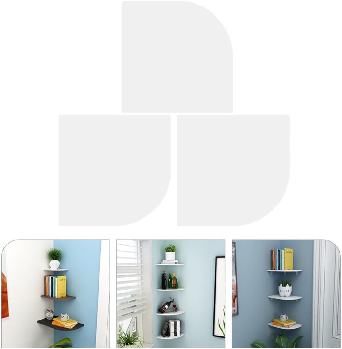 ERINGOGO Shelves Storage Floating Corner PVC White 3pcs Display Wall Shelf for Wall Decor Space-Saving Hanging for Kitchens and Offices