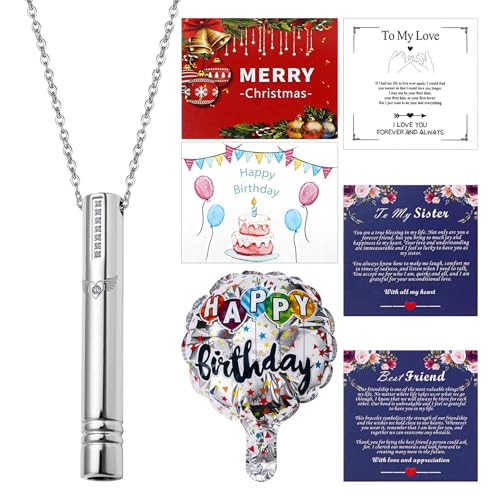 Flongo Achtsames Atmen Raucherentwöhnung Halskette: Mit Geschenkbox Silber Raucherentwöhnung Hilfsmittel Edelstahl Angst Atmung Kette Herz Flügel Cubic Zirconia Anhänger Meditation Entspannung