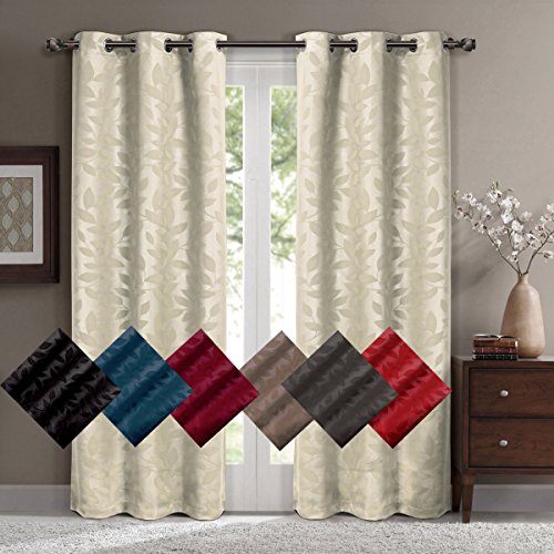Royal Hotel Bedding Virginia Gray Grommet Blackout Weave Embossed Window Curtain Panels, Pair/Set Of 2 Panels, 37X84 Inches Each #TOP2