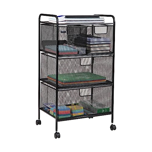 Mind Reader Cart with Drawers, Multipurpose Office Organizer, Utility Cart, Rolling Storage, Metal Mesh, Black