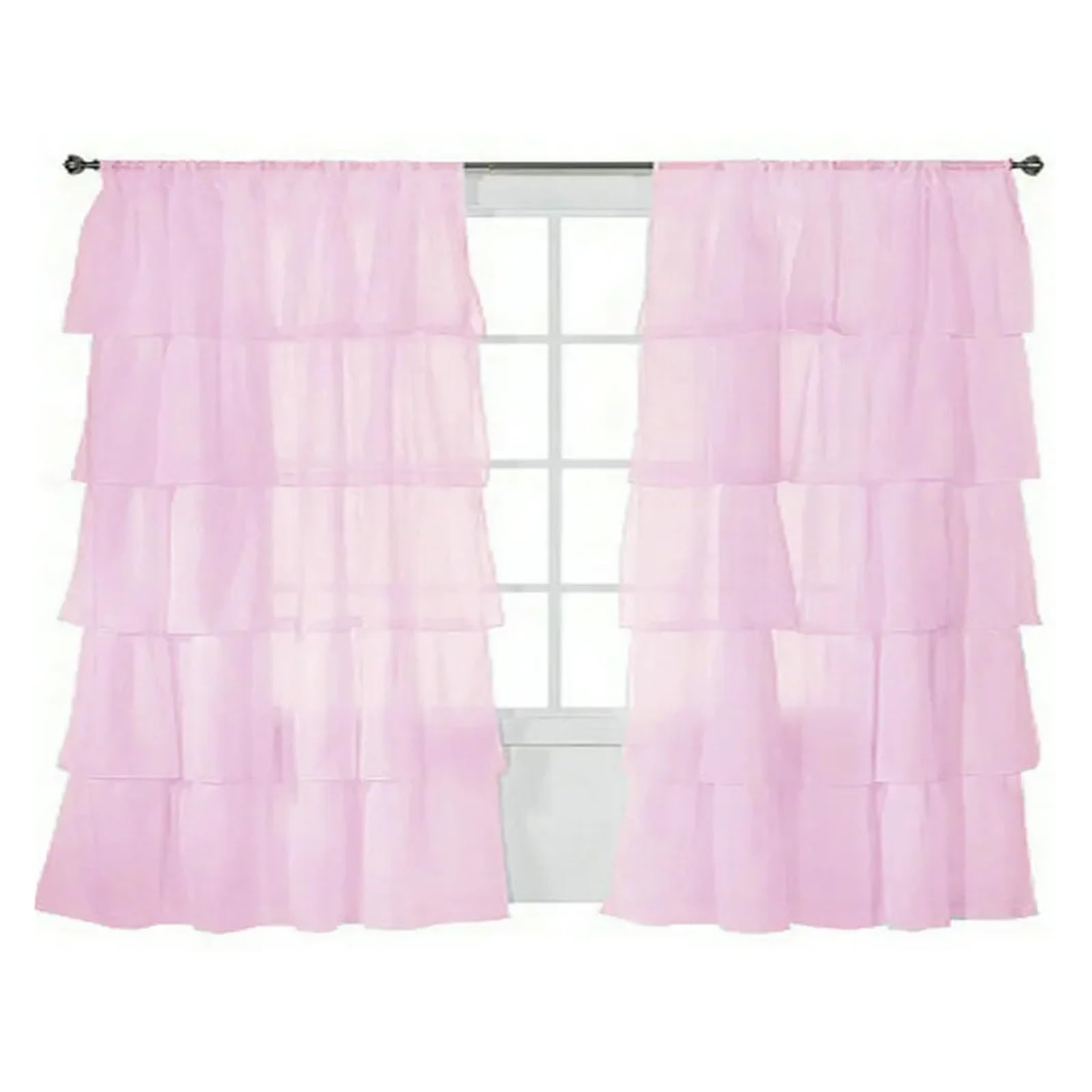 HEUchuan Ruffled Curtains Sheer Voile Tulle Window Curtains, One Panel, Maiden Ruffle Style, Treatments(Pink,ROD-POCKET_130CM BY 175CM)