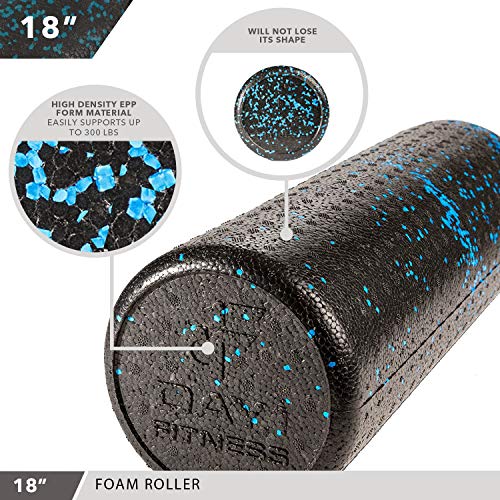Day 1 Fitness High Density Muscle Foam Rollers - Sports Massage Rollers for Stretching, Physical Therapy, Deep Tissue, Myofascial Release - Ideal for Exercise and Pain Relief - Speckled Blue, 12”