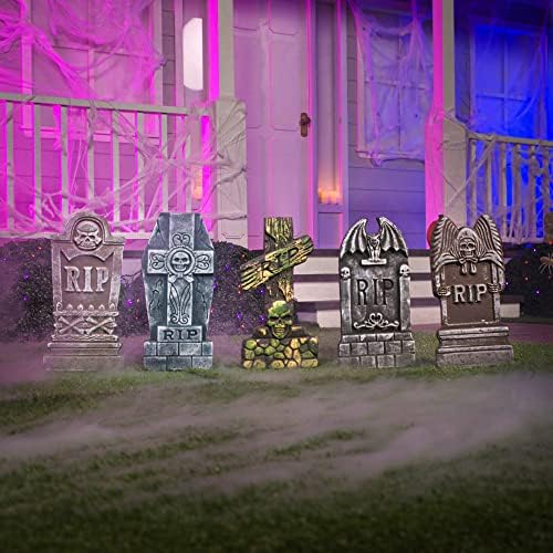 JOYIN 17/43cm Halloween Foam RIP Graveyard Tombstones (5 Pack), Headstone Decorations and 12 Bonus Metal Stakes for Halloween Yard Decorations