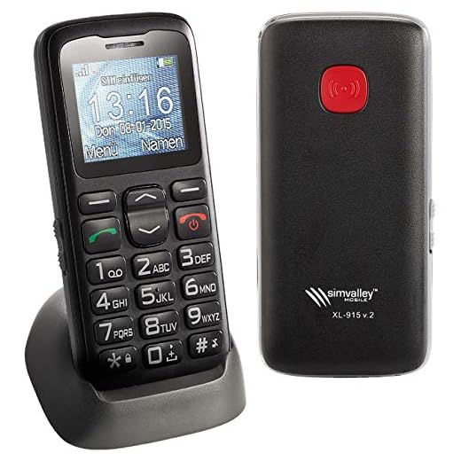simvalley MOBILE schnurlos Telefon: Komfort-Handy XL-915 V2 mit Garantruf & Ladestation (Rentner Handy, Großtastenhandy, LED)