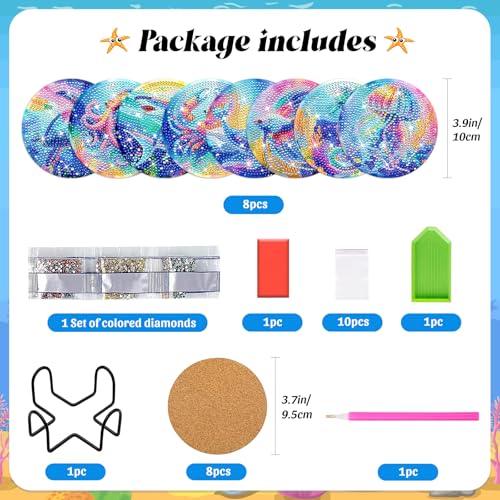 Image of ZTOTZ 8 Pcs Ocean Diamond Painting Coasters Kits with Holder,Sea Creature Diamond Art Painting Coaster Kit, Non Slip Coaster Art Supplies for Adults Beginner, Ideal Christmas Gift (Sharks,Jellyfish)
