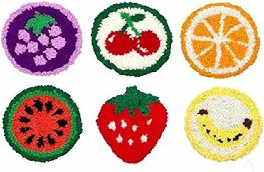 Punch Needle Coaster Kit 6 Patterns Grape Tufted Rug Pads, DIY Needle Punch Coaster Kit for Adults Beginners with Adhesive Felt Yarns Embroidery Hoop Tools Instruction