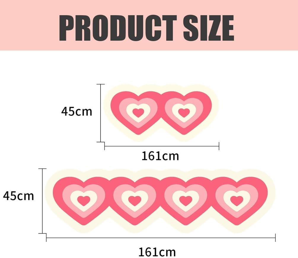 Thick Plush Heart-Shaped Bath Rug,Pink Heart Shape Tufted Bath Mat Absorbent Non Slip Bathroom Runner Rugs,Washable Indoor Doormat for Bedroom,Living Room,Hallway Aesthetic Decor 18" x 65"