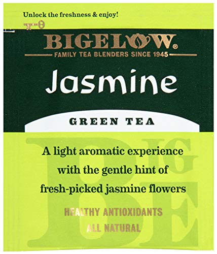 Image of Bigelow Green Tea with Jasmine 28-Count Boxes (Pack of 6) Premium Bagged Jasmine Scented Green Tea Antioxidant-Rich All Natural Medium-Caffeine Tea in Individual Foil-Wrapped Bags
