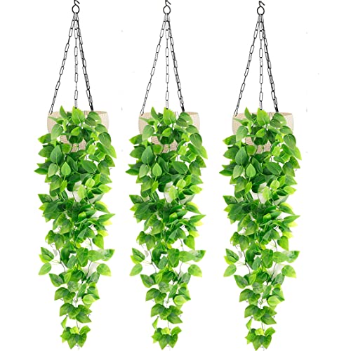 Image of Tdas Plastic Artificial Plants With Pot Leaves Hanging Ivy Garlands Plant Greenery Vine Creeper Home Decor Door Wall Balcony Decoration Party Festival Craft (Design 1 (1 Pcs))