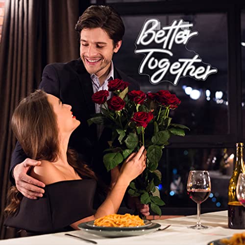 Image of Looklight Better Together Neon Sign Led Lights Decor for Room Wedding White Neon Signs Letters Neon Light for Wall Decor Wedding Engagement Celebrate Party Connectivity