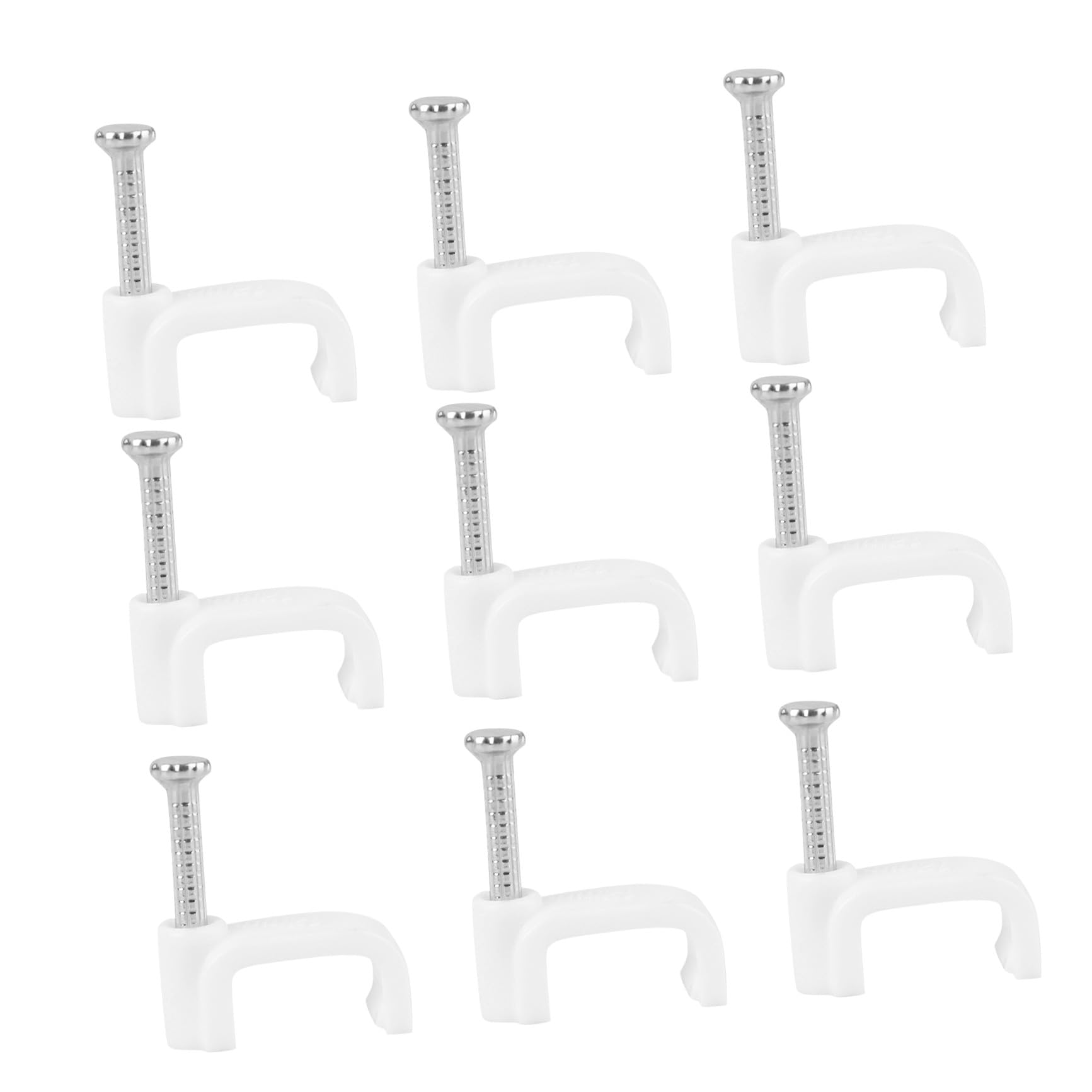 Clip de Fil Carré Renforcé 12mm, Lot de 5 pour Câbles | PE et Acier, Résistance aux Chocs Vieillissement, Usage Bureau et Maison, Blanc