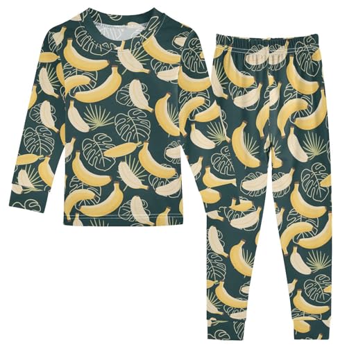 ALAZA Banana Leaf Palm Leveas 2 Piece Pajama Set Long Sleeve Top and Pants Sleepwear Unisex