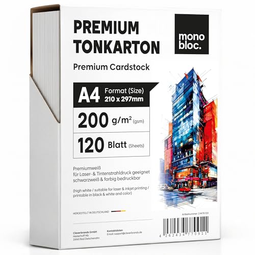 120 Blatt Papier 200g/m Weiß Matt PREMIUM PAPIER Reinweiß DIN A4-21 x 29 7 cm - Dicker Tonkarton zum Drucken für Laserdrucker & Tintenstrahl - Fotopapier - Beidseitig bedruckbar