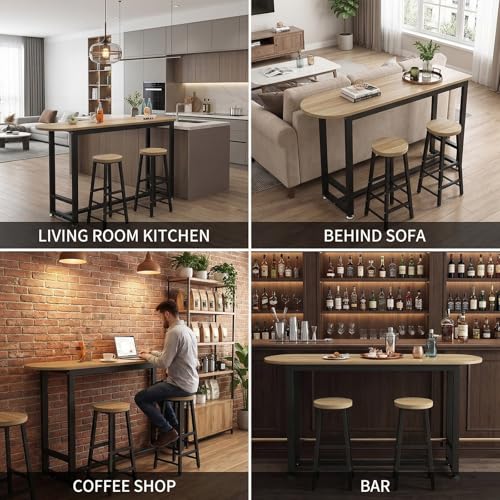 Mesa de bar para desayuno compacta con marco de metal y reposapiés ajustable 8