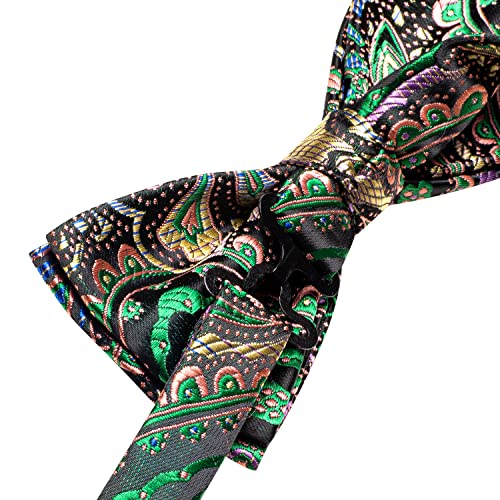 Image of Dubulle Mens Paisley Striped Bowtie Set Pre-tied Bowtie for Men and Pocket Square Set Wedding Business
