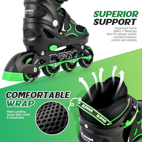 Image of 2PM SPORTS Inline Skates for Kids Girls Boys Ages 5-8 8-12 4-6 6-12 with Light Up Wheels, Adjustable Kids Roller Skates Blades for Adults Men Women Beginners Youths